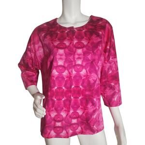 Coldwater Creek Pink Art to Wear Twill Blazer Jacket Size 14 3/4 Sleeve